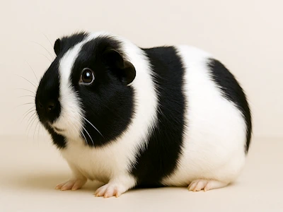 schwarz weiss geschecktes Meerschweinchen, heller Hintergrund