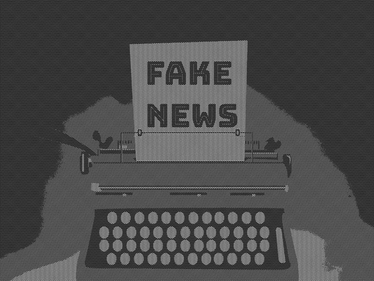 schwarz-weisses Bild mit einer Schreibmaschine und einem Blatt, mit der Aufschrift: Fake News